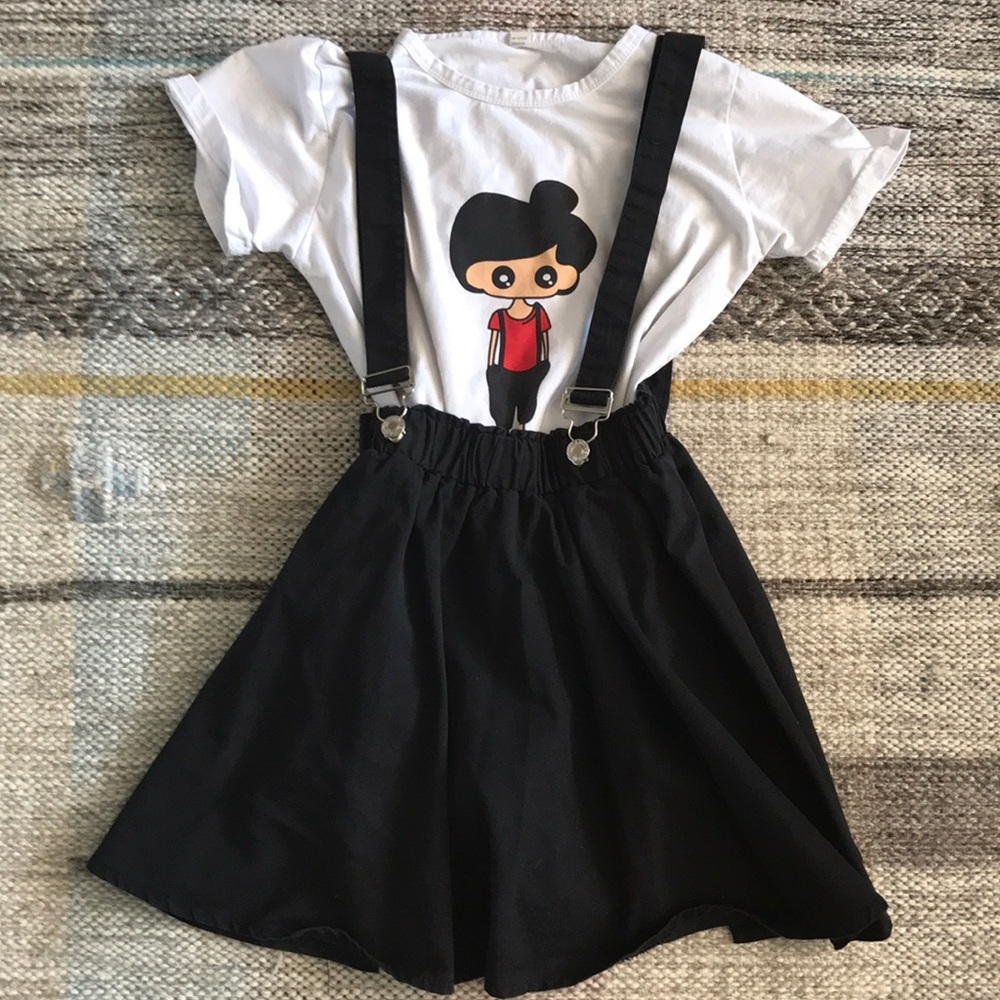 Girl’s Black Skirt w/Suspenders/ Matching Shirt